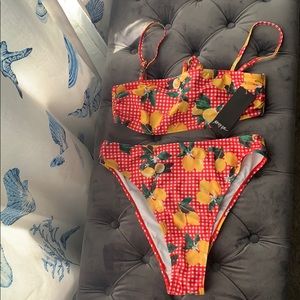 Gingham lemon tie back bikini set